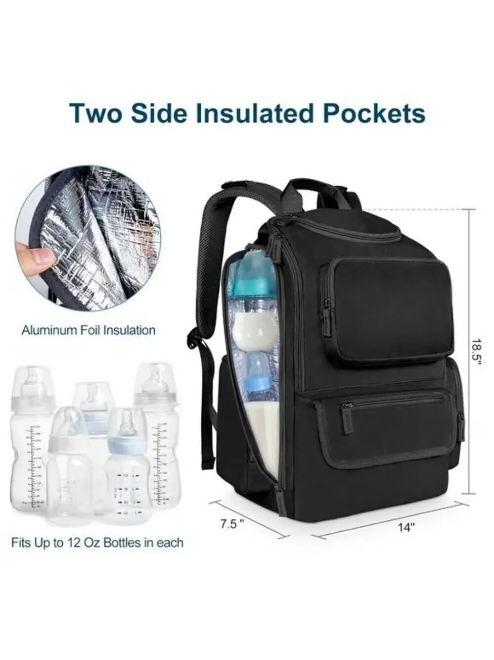 Black Diaper Bag Backpack for Men Women Travel Baby Bag with Insulated Pockets